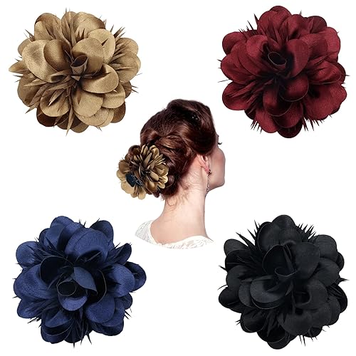 Paquete de 4 pinzas de plástico para el cabello con flores de satén grandes, pasadores, mandíbulas, abrazaderas, soportes para moño, accesorios para disponible en Yaxa Mexico