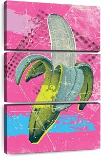 ElephantStock - Banana Peel Wall Art - Vertical Multi Panel Canvas - 3 Piece Dining Room Wall Decor - Digital Art Food And Drink Multi Piece Wall Art - Gray And Pink Decor - 24" x 38"