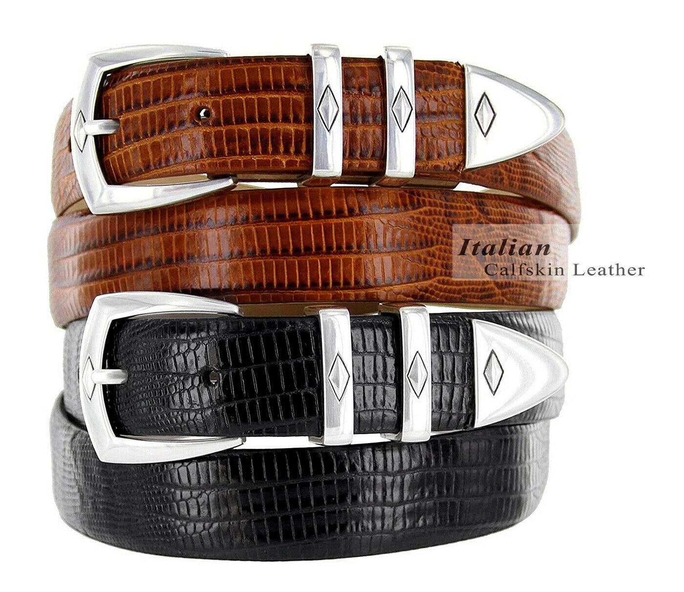 Canyon S5847 Męski designerski pasek do sukienki włoska skóra cielęca 30 mm szerokości, Czarny aligator, 34