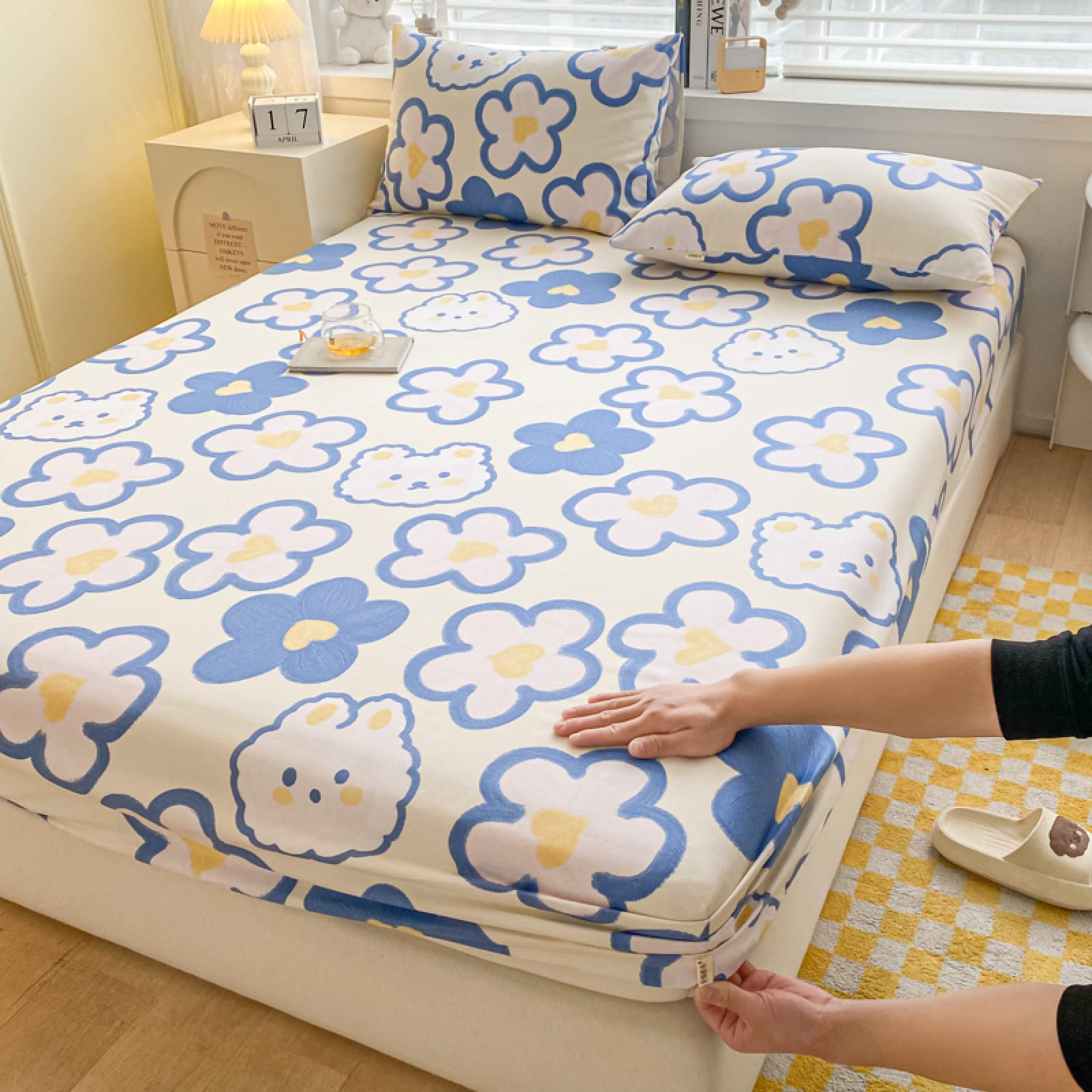 Spannbettlaken Elastisch Weich Und Bequem 120 * 200 cm 1 STÜCKE, Dicke Baumwolle Grobstoff Matratzenauflage, Bedruckte Spannbettlaken Für Männer Frauen Schlafzimmer gelb