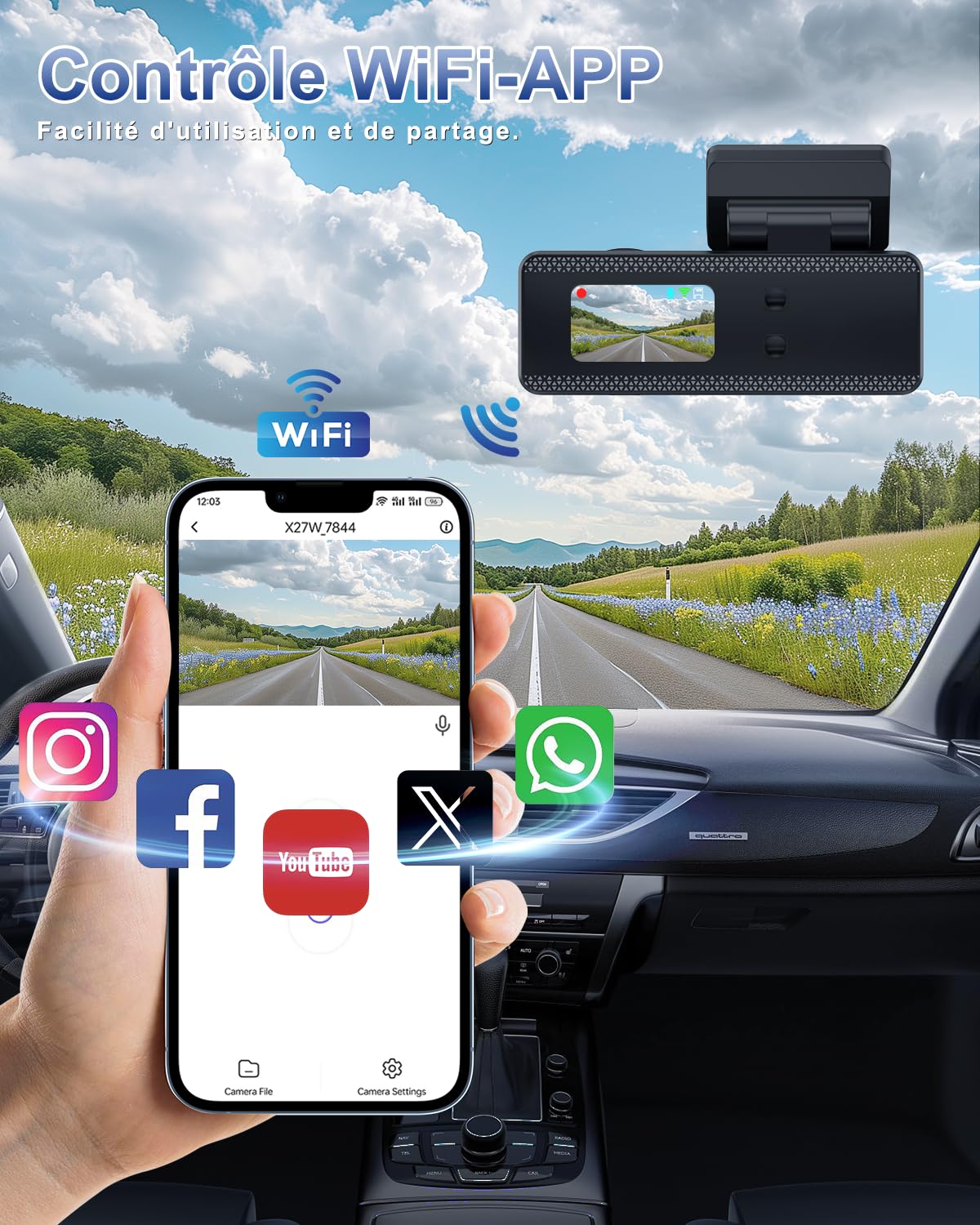 Dash Cam Auto 4K+1080P, Scheda 64GB Inserita, WiFi Telecamera per Auto, Super Dashcam con Visione Notturna, Modalità Parcheggio 24H, Sensore G, Dash Cam con Registrazione in Loop