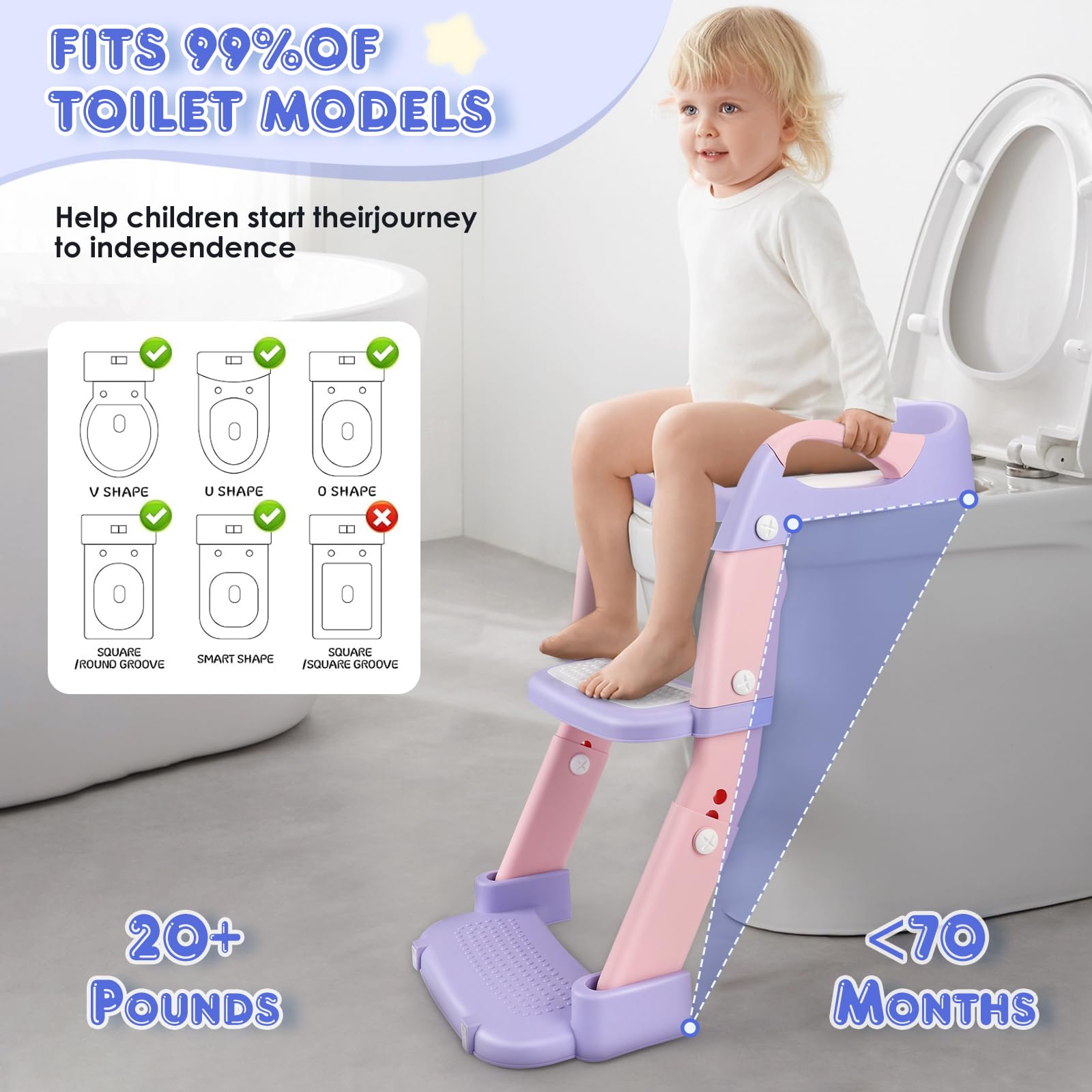 3 IN I Riduttore WC Bambino, Adattatore WC per bambini con passeggiata, Rialzo WC per bambini, Riduttore WC con cuscino, altezza regolabile pieghevole, antiscivolo, adattatore WC per bambini