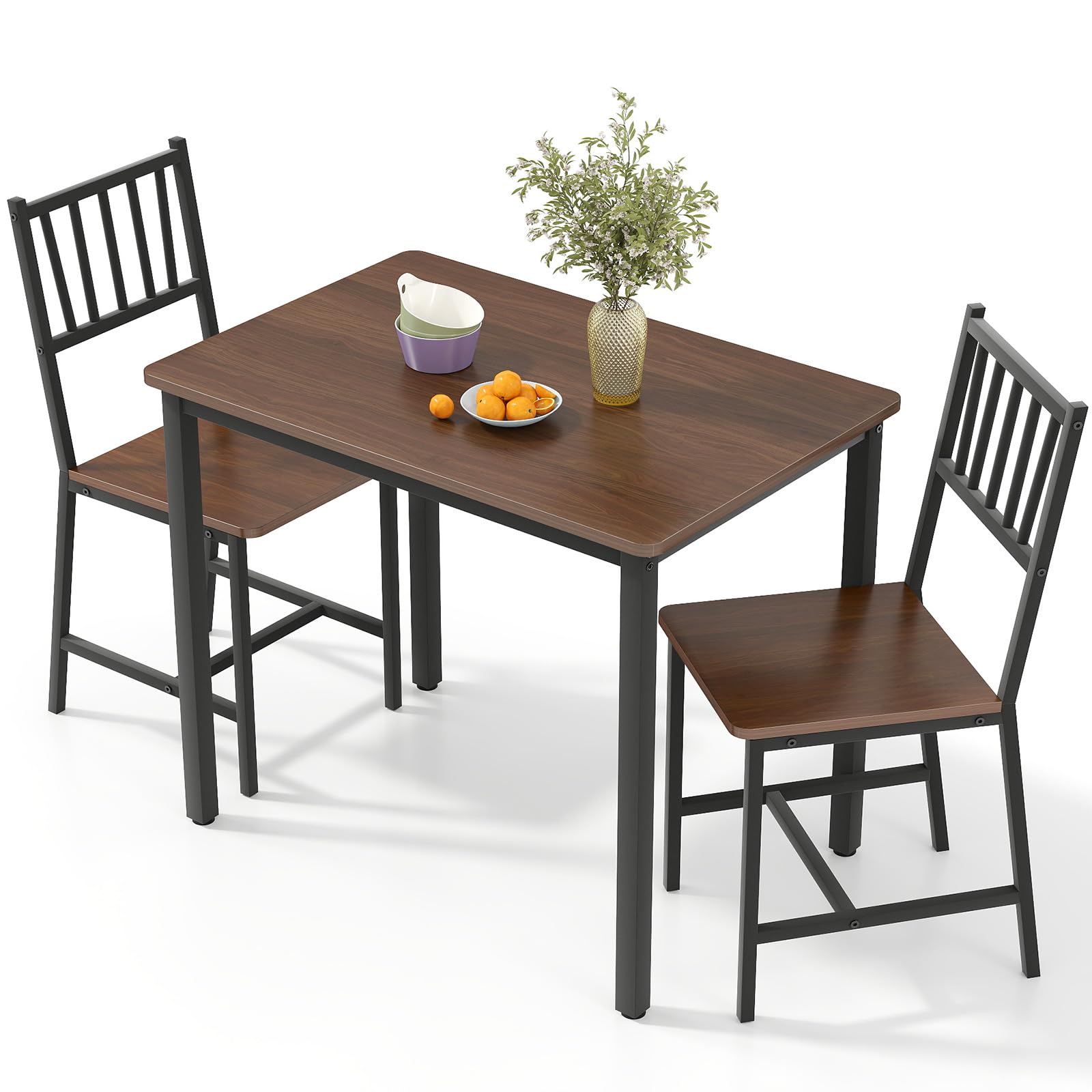 Rovibek 3 Piece Dining Table Set for 2 with Steel Frame & Adjustable Feet, Small Kitchen Table with 4 Chairs, Modern Breakfast Nook Dinette for Small