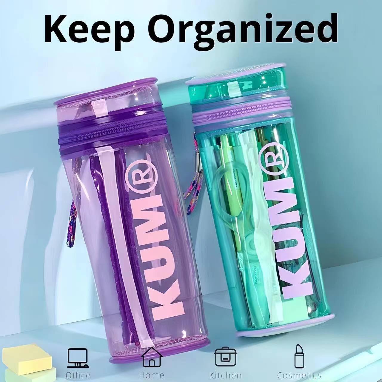 Transparent Laser Zipper Pen Holder for Desk Cute Office Supplies Cubicle Decor Workspace Accessories Makeup Organizer for Women Girls Pencil Cup Aesthetic Caddy for Home Office (Pink)