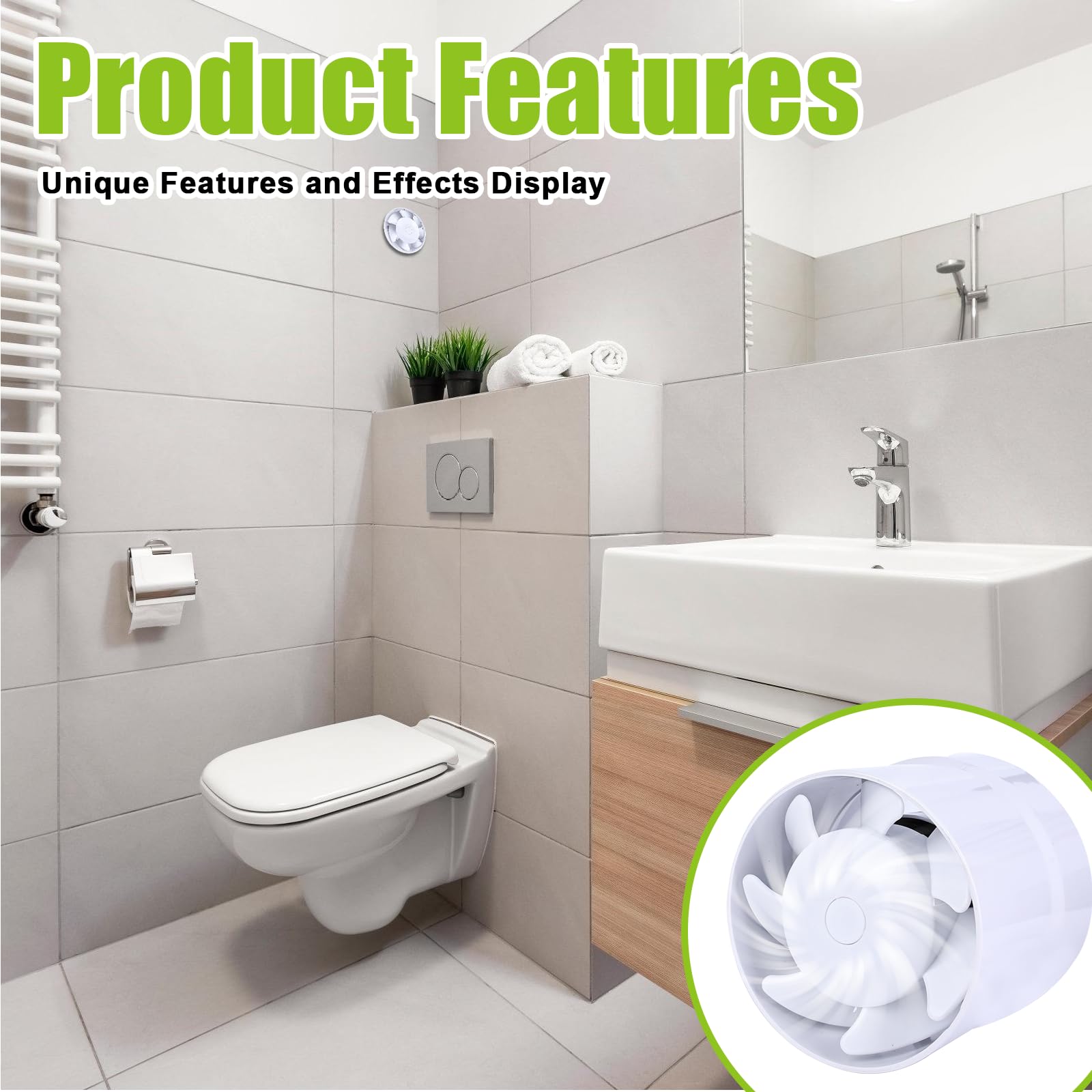 Extracteur d'air silencieux 100mm, 12W/130m³, ventilateur axial économe en énergie, pour bain, WC, tente, garage, cuisine, toilette