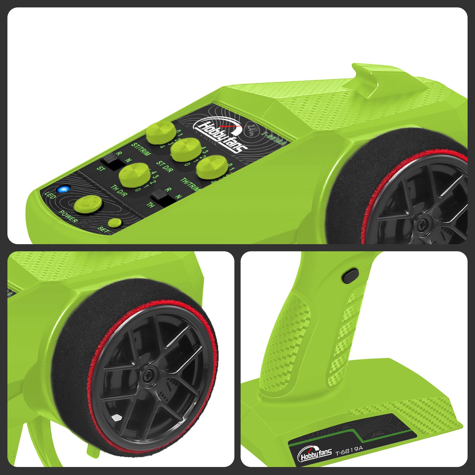 Sistema de radio RC 4CH 2.4G Transmisor RC con receptor y cordón, control remoto antiatascos para coche RC Crawler Boat, verde y negro