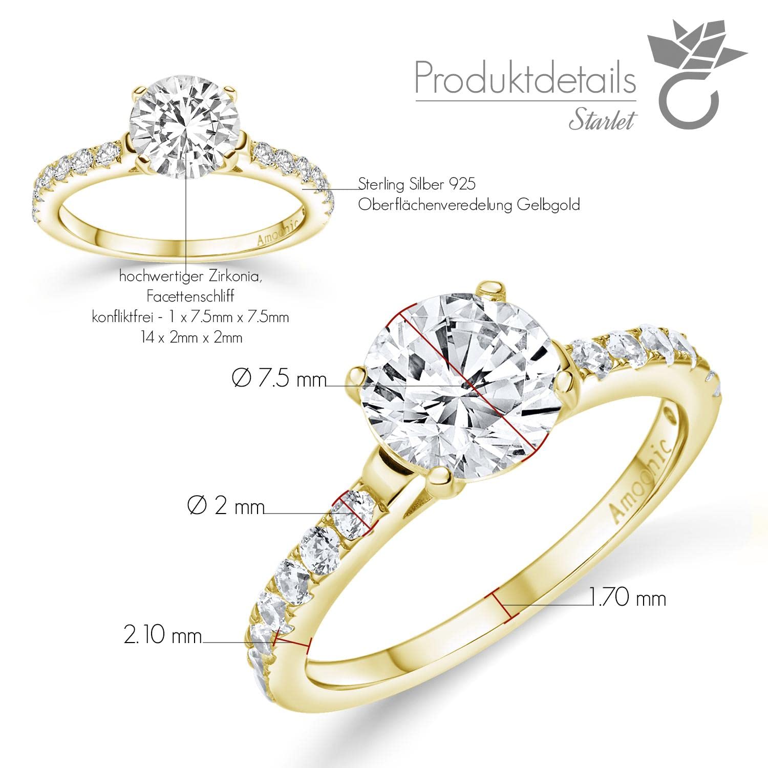 Verlobungsring Gold Damen mit Stein (15 Zirkonia Steine), Antragsring
