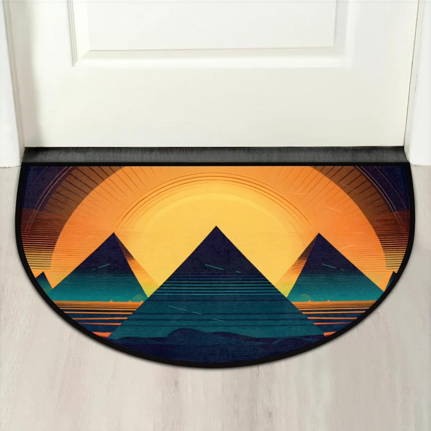 Triangle Pattern Half Round Door Mat Indoor Entrance Half Moon Rug Area Rug Low Pile Non Slip Absorbent Semi Circle Welcome Mats for Kitchen Patio Home Decoration 36x24 Inch