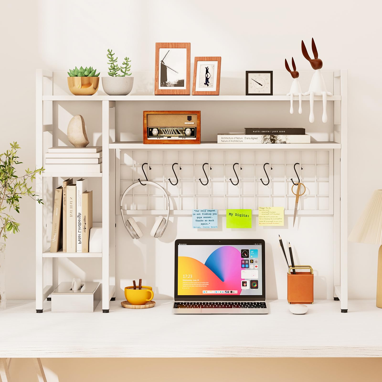 YBING Schreibtischregal Mit 4 Fächern - Multifunktionaler Regalaufsatz Aus Holz Für Büro Und Zuhause