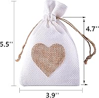 Vista 4 de Bolsas de arpillera, 40 paquetes de 4 x 6 pulgadas, con cordón de corazón, bolsa de regalo de arpillera, bolsas para caramelos, bolsillos de lino