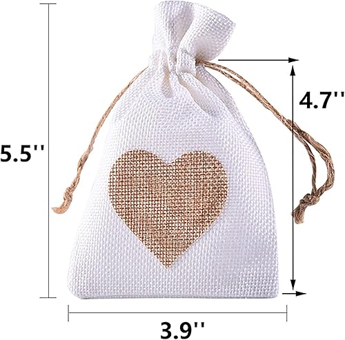 Miniatura 4 de Bolsas de arpillera, 40 paquetes de 4 x 6 pulgadas, con cordón de corazón, bolsa de regalo de arpillera, bolsas para caramelos, bolsillos de lino