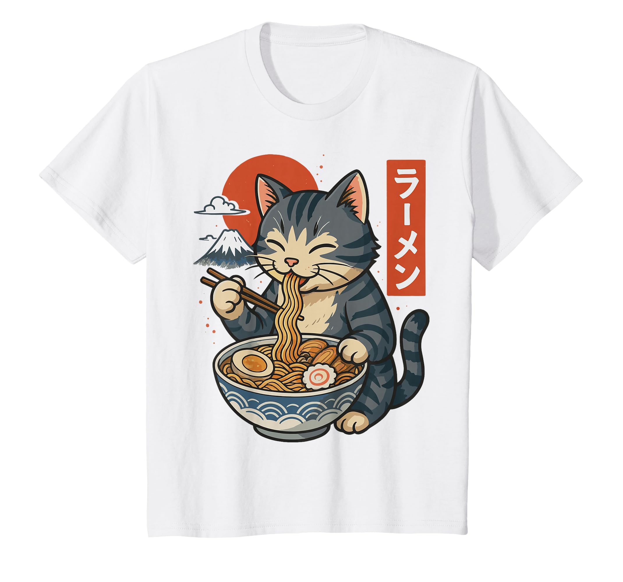 Anime Cat Eating Ramen Retro Kawaii Ramen Cat T-Shirt