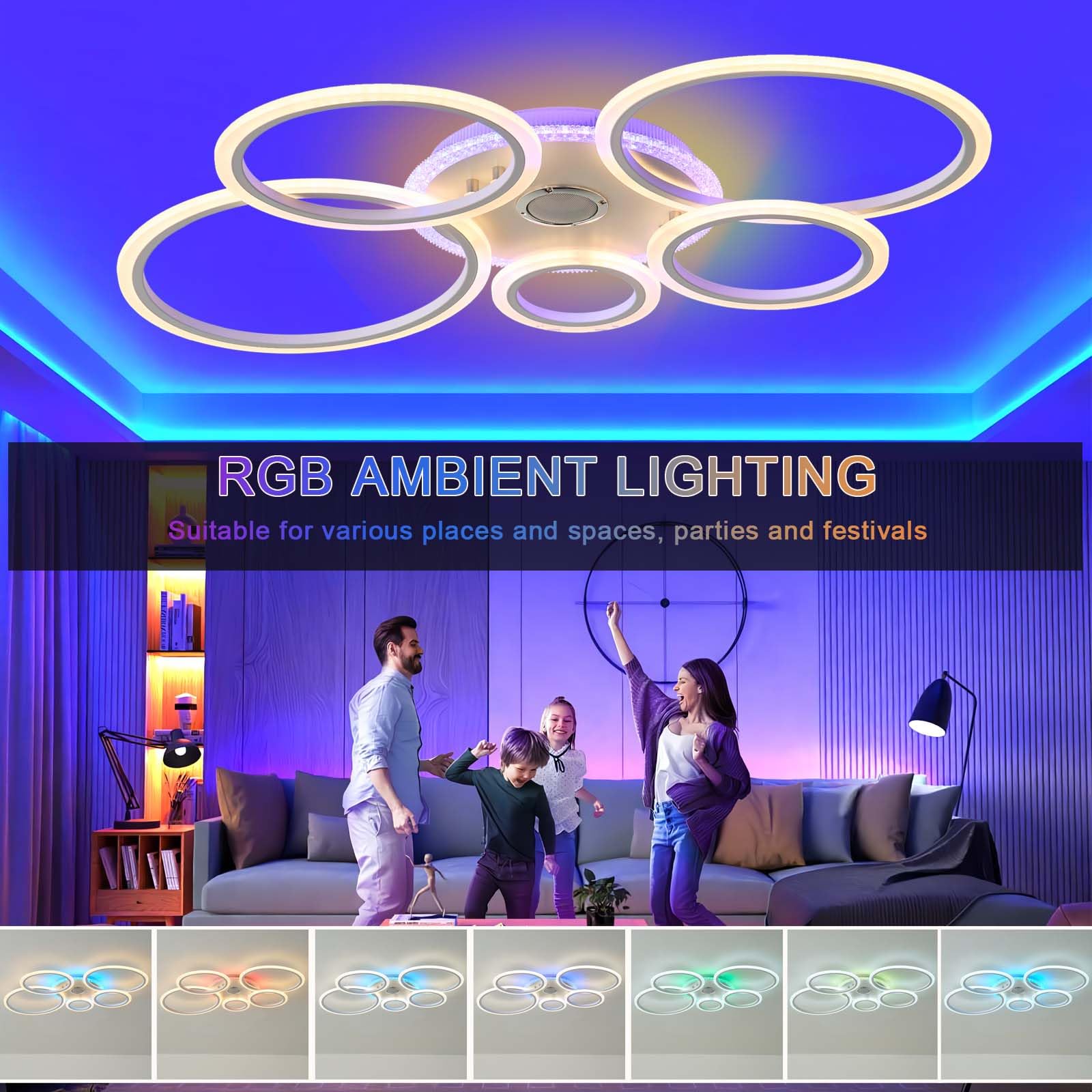 Moderno Lampadario Bluetooth Rgb Plafoniera,Funzione Di Memoria con Elevata Resa Cromatica Senza Sfarfallio e Dimmerabile Intelligente Ceiling Light,per Soggiorno e Camera Da Letto,Bianco