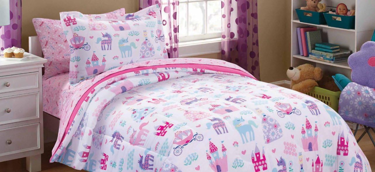 Princess, Castles & Unicorns Girls Twin Comforter Set (5 Piece Bed In A Bag) + HOMEMADE WAX MELT