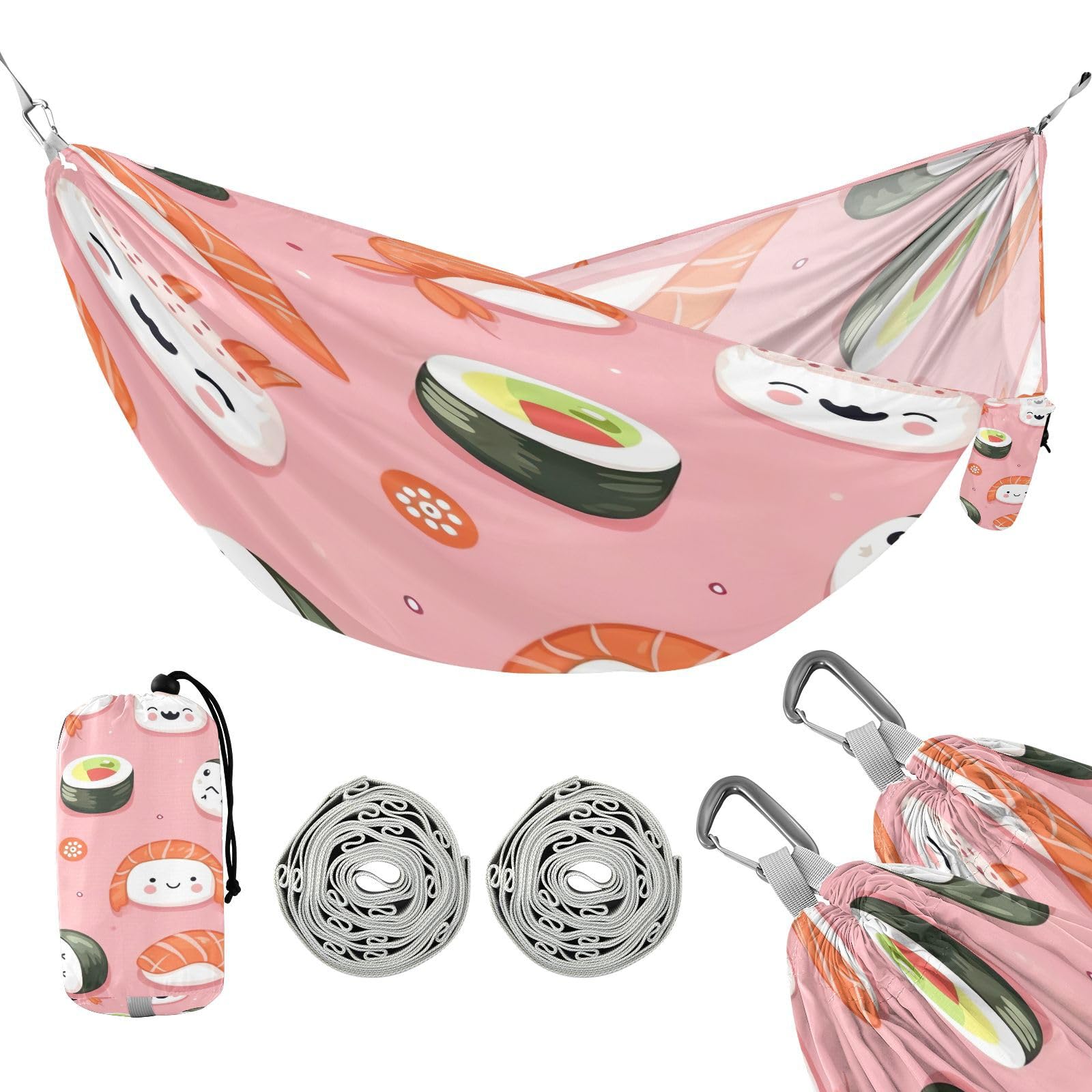 ATTX Sushi Kawaii Pattern Camping Hammock - Lightweight & Portable Hammocks, Heavy Duty 330lbs Capacity for Indoor, Hiking, Backpacking, Travel, Backyard, Beach#481