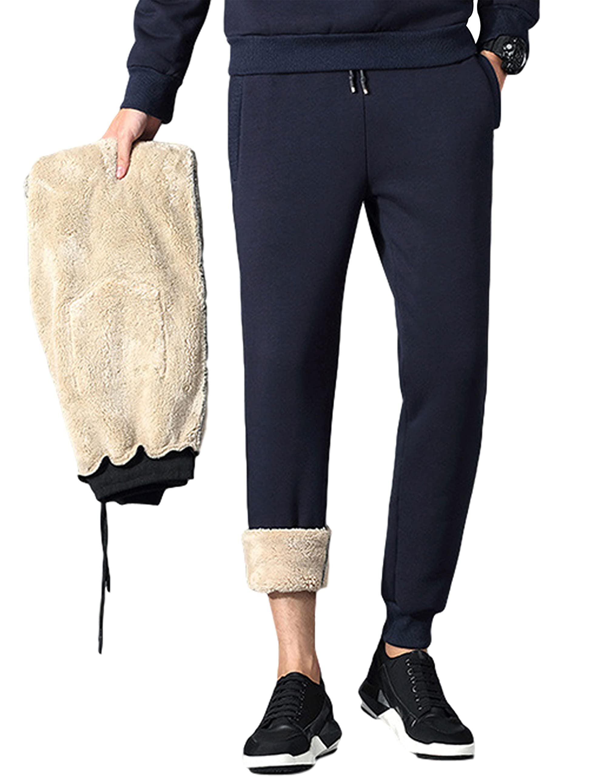 LenttaMen's Casual Winter Warm Sherpa Lined Athletic Jogger Fleece Sweatpants Pants
