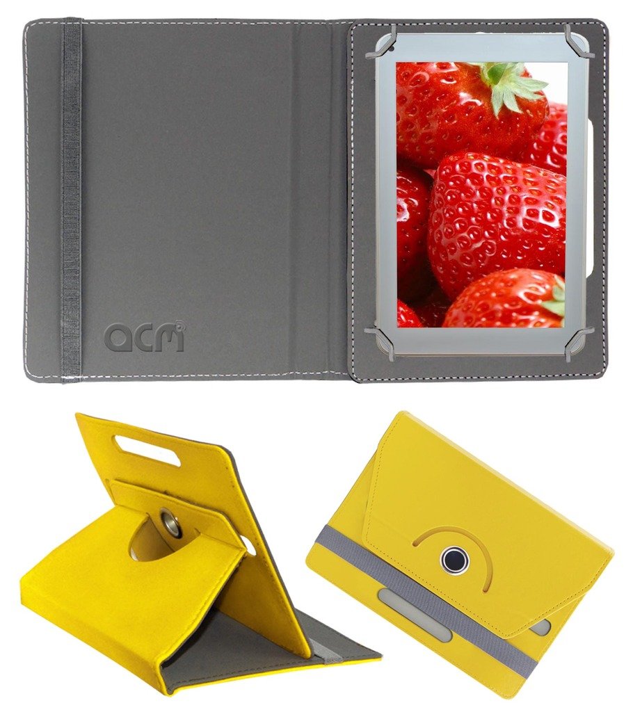 Acm Rotating 360 Leather Flip Case Compatible with Migadgets Mitab Cover Stand Yellow