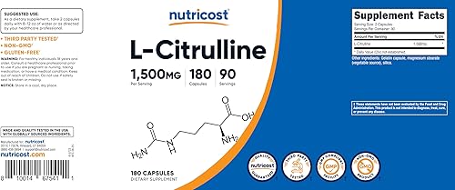 Miniatura 12 de Nutricost L-Citrulina 500 mg, 120 cápsulas – Sin gluten, sin OMG, 1000 mg por porción (60 Serv)