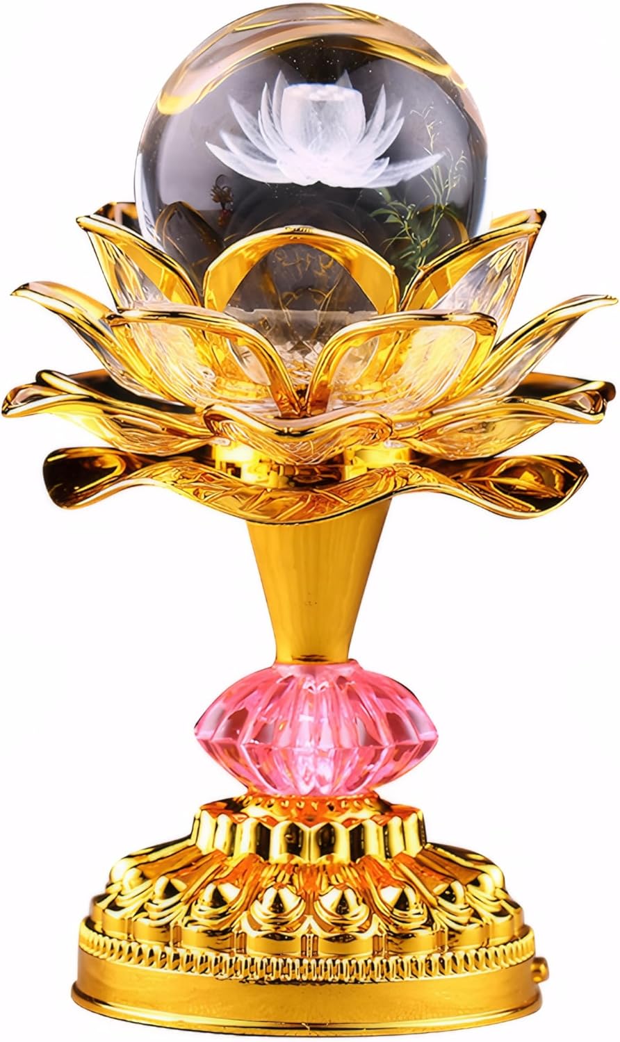 2Pack - Colorful LED Lotus Buddhist Lamp, Built 13 Buddhist Songs, Gradient Buddha Light for Worship, Prayer and Display, Low Power Consumption, Eco, Buddhist Supplies - Gold