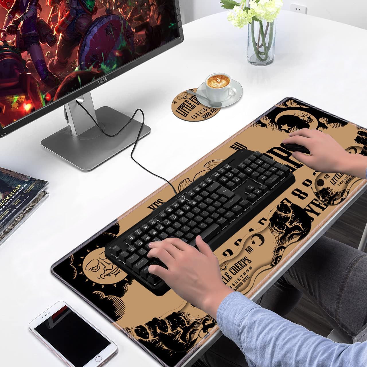Ergonomic Keyboard Wrist Rest & Mouse Pad Wrist Rest Set, Large XXL Gaming Desk Mat 31.5"x 11.8" with Non-Slip Base, Memory Foam, Easy Typing Pain Relief for Home & Office, Ouija Board