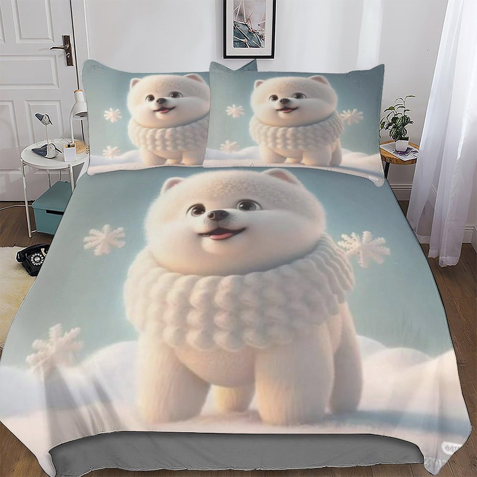 Housse de couette imprimée chien king size microfibre hypoallergénique sans repassage