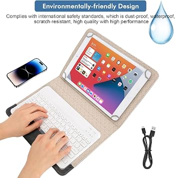 Yosoo Health Gear HD 10 Tablet Case, Universal Tablet Keyboard Case, Case Slim Folding PU Leather Stand Cover with Bluetooth Keyboard Case for Most Tablet