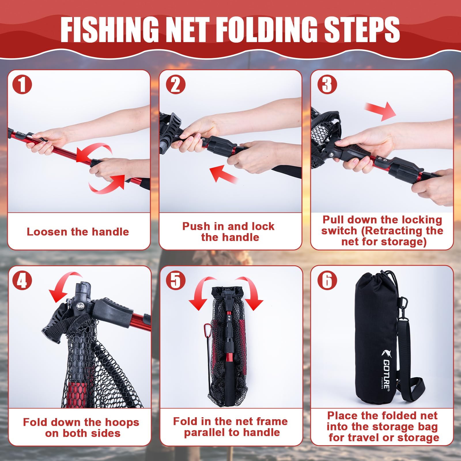 Goture Épuisette de Pêche Flottante avec Poignée, Manche Aluminium Télescopique ou Fixe. Filet Nylon Pliable Enduit PVC + Sac. Idéal Mouche, Kayak, Truite et Black-Bass