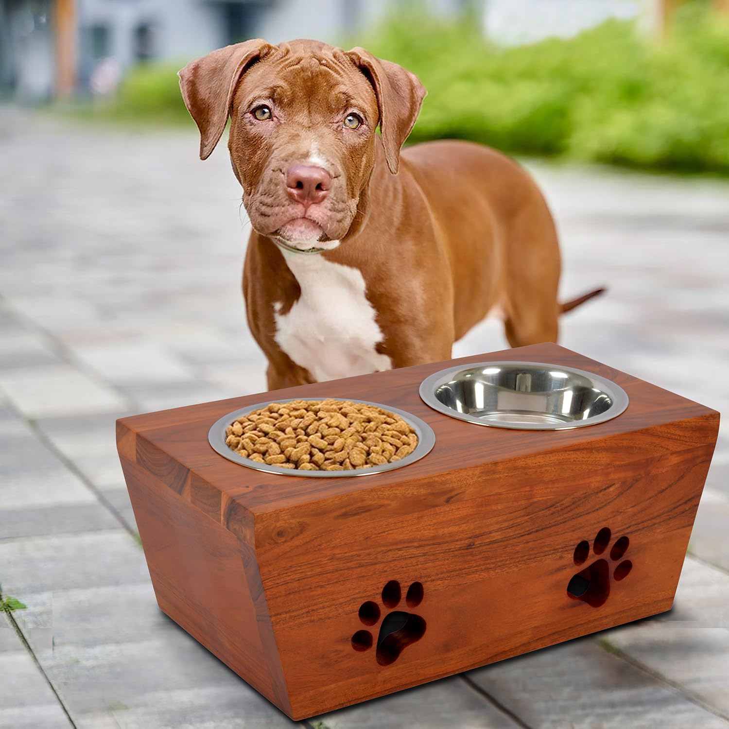 Pure Souls Jasper Pet Feeder, Natural Acacia Wood Feeders Stand, Elevated Dog Bowls 1250 ml, Food Water Diner, Durable Double Bowl Feeding Stands for Dogs - Large (53 x 26 x 26 cm) (B0D3HRH7VW) Amazon Price History, Amazon Price Tracker