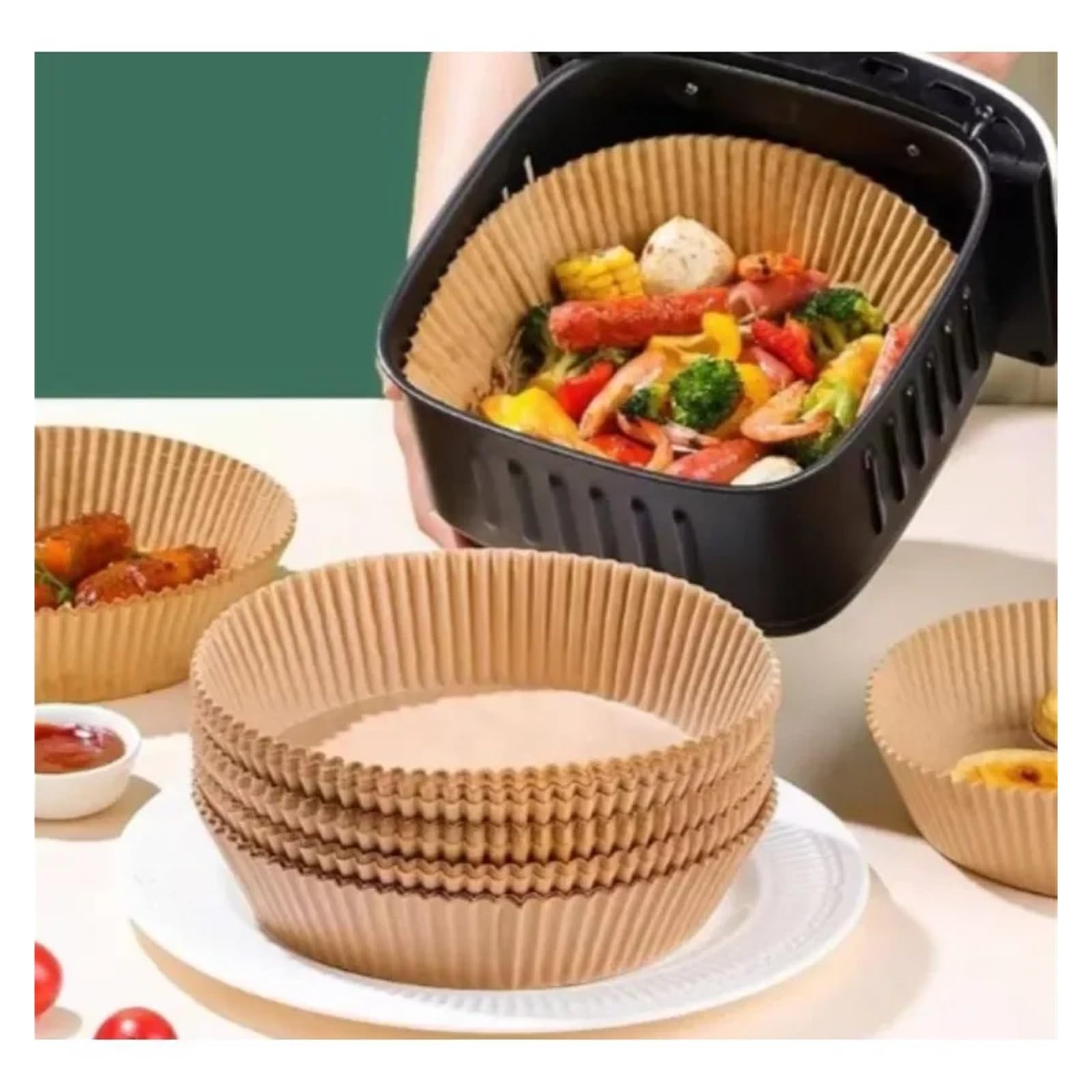 Fodera in carta for friggitrice ad aria for cucinare Cottura al forno Accessori da cucina for antiaderente Alimenti(23CM-Round,250PCS)