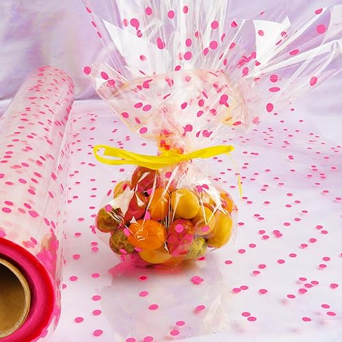Miniatura 17 de CMFYHM Rollo de celofán transparente (34 pulgadas x 120 pies) de celofán de lunares dorados de 3 mil, rollo de papel de celofán para regalo, cestas