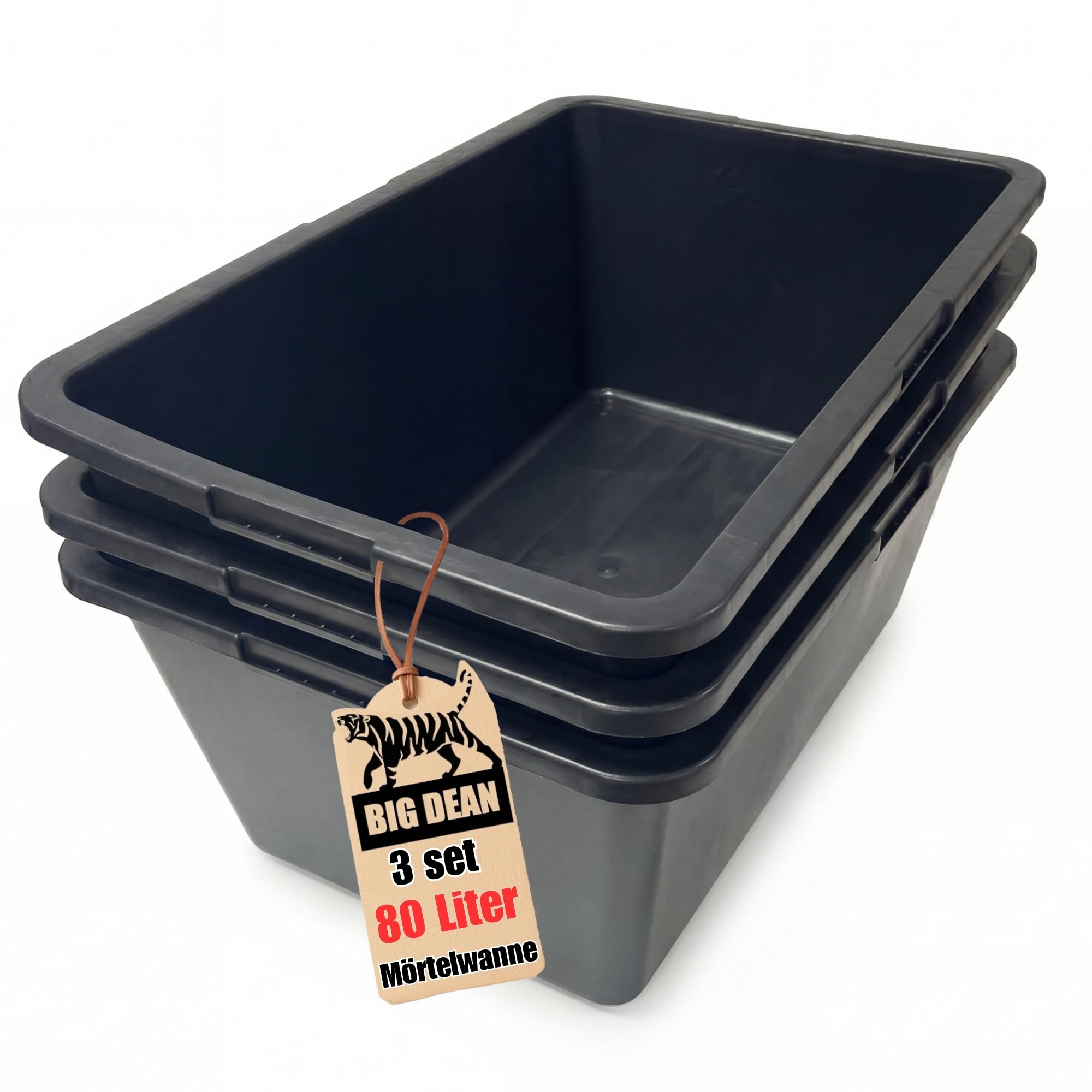 BigDean Lot de 3 bacs à mortier carrés - 80 l - 78 x 47 x 30 cm - Mini bassin | Très stable - Fabriqué en Europe