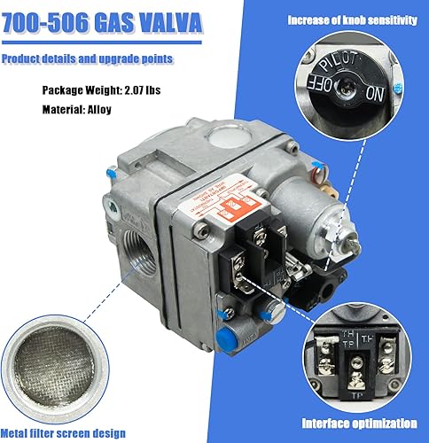 Miniatura 3 de 700-506 Válvula de gas, Apertura rápida, 200000 BTU/H, Combinación de válvula de gas, Pantalla filtrada de entrada, Tubo de salida piloto de 1/4",