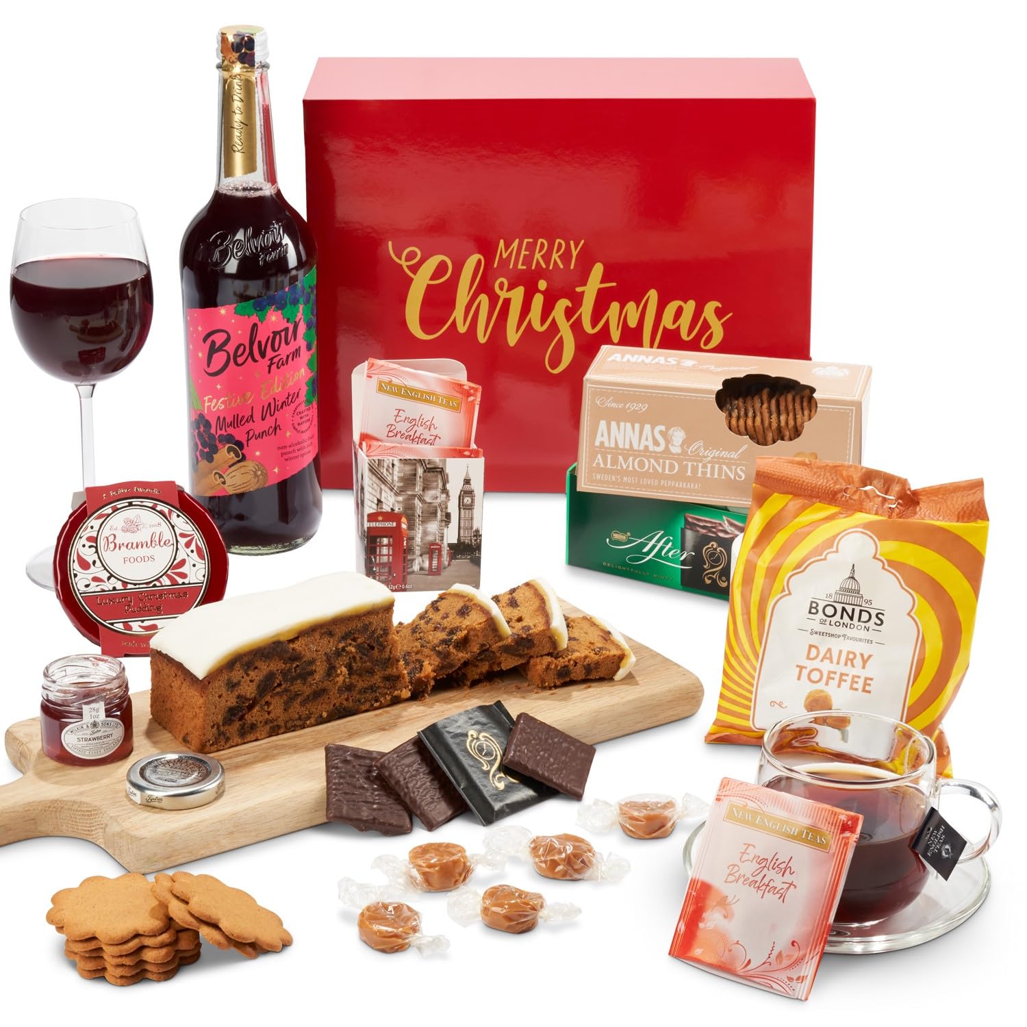 Tea Lovers Traditional Christmas Hamper- Tea Fruit Cake Truffle Hazelnut Jam Biscuits Mince Popcorn- New Year Afternoon Tea Gift for Men & Women