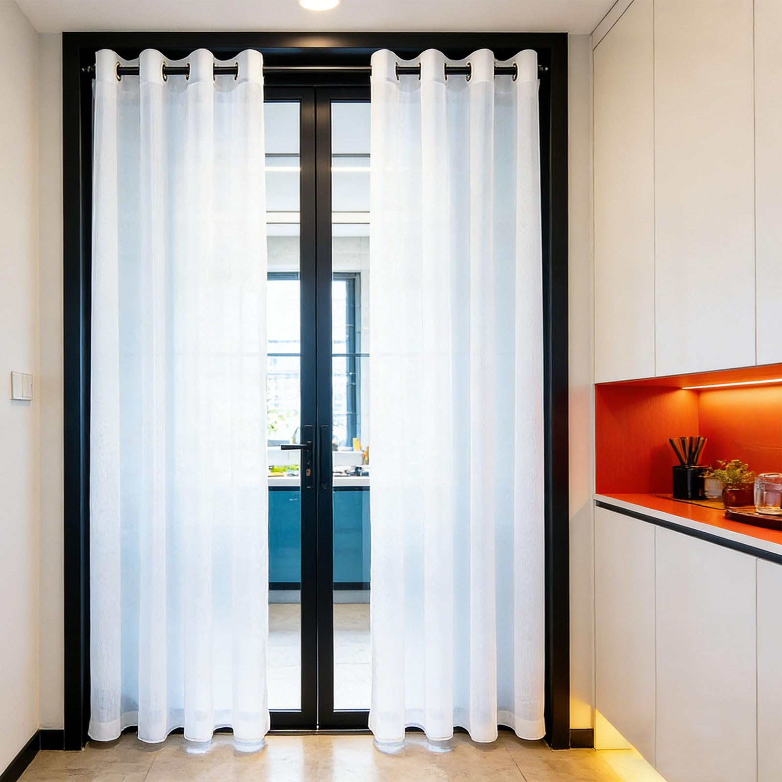 GUOJUN Gardinen Vorhänge mit Ösen 130 x 260 cm Weihnachten Dekoration, mit Ösen Transparenter Vorhang für Wohnzimmer Schlafzimmer, Weiß