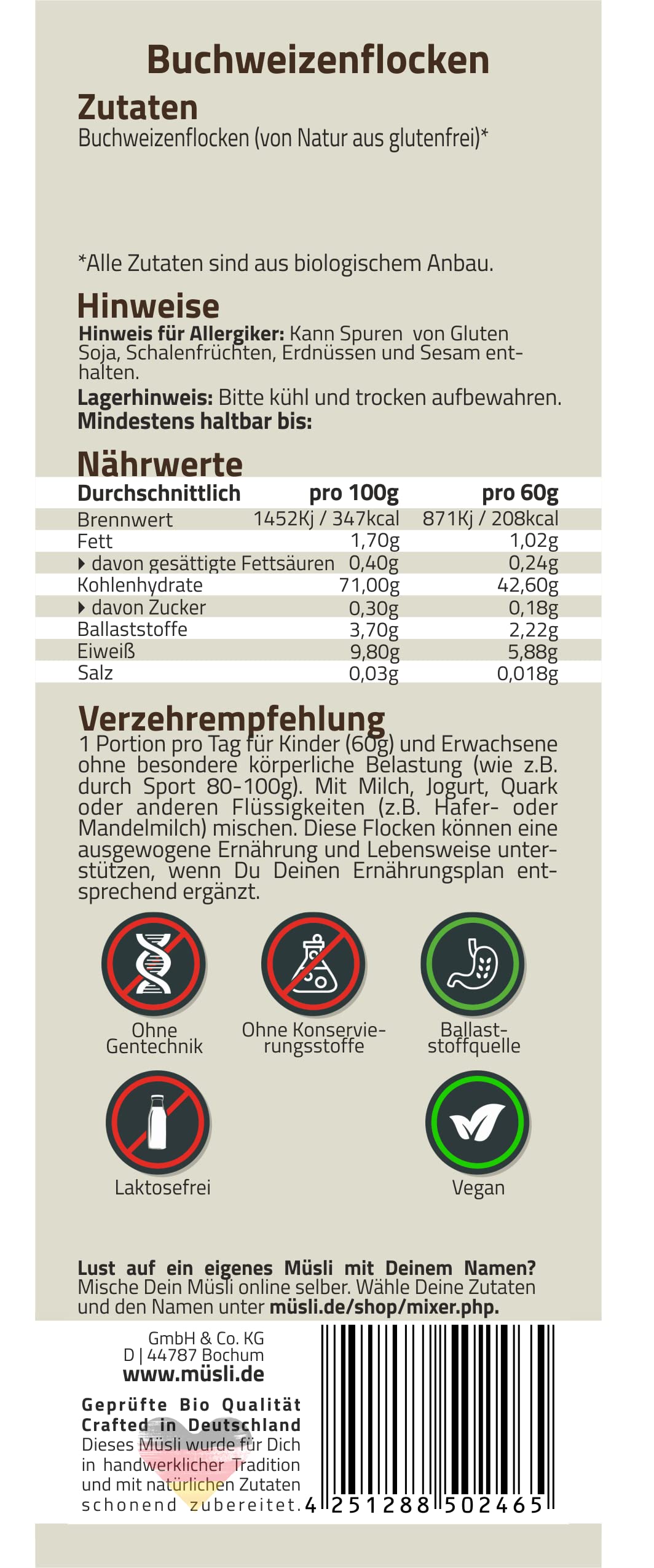 müsli.de BIO Buchweizenflocken, 3 kg Papierbeutel (2 Stück) | Vegan geeignet, Aromatisch nussiger Geschmack, Unterstützt basische Ernährung