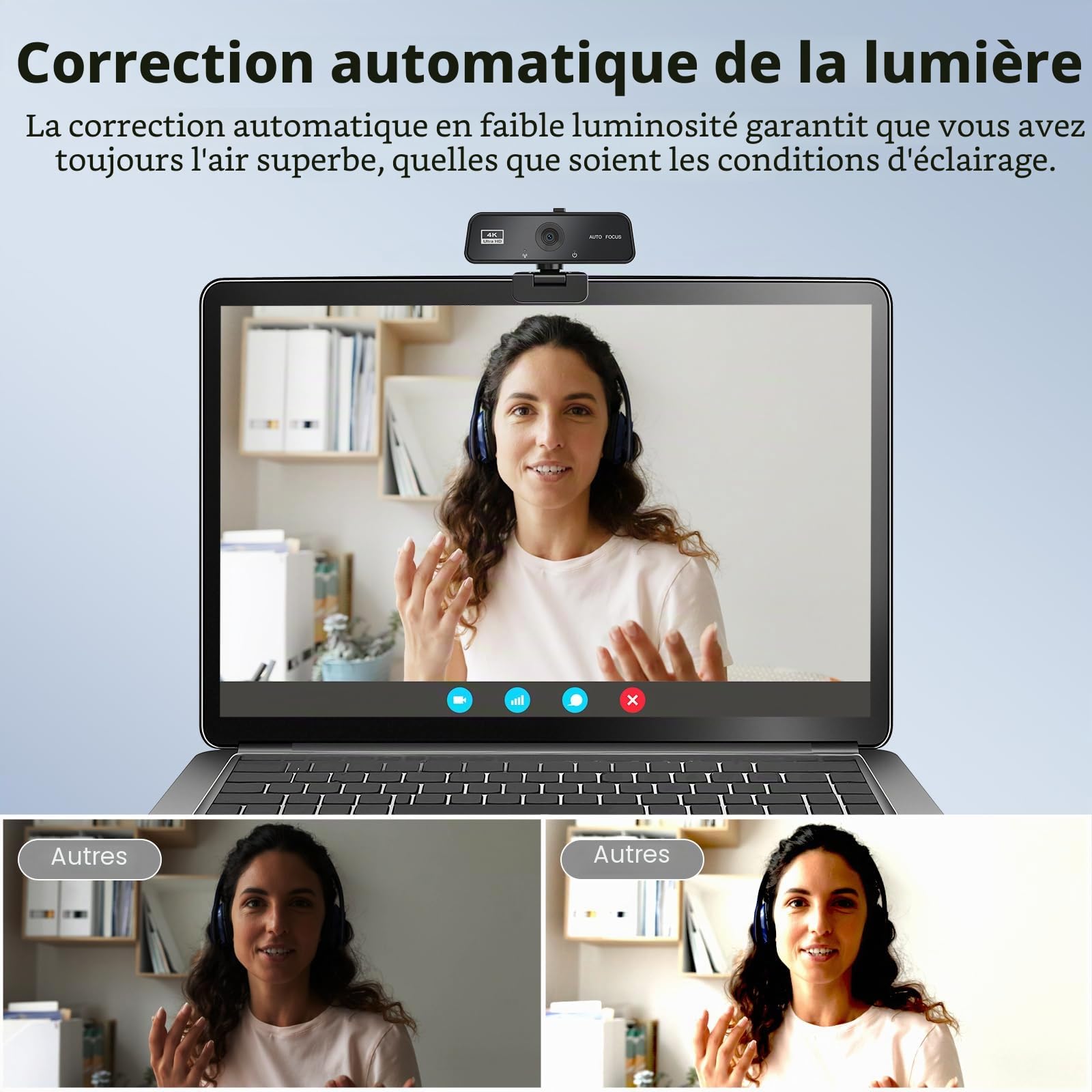 Webcam 4K UHD – Caméra de Streaming avec Microphone Anti-Bruit & Autofocus – pour Youtube, Twitch, Zoom - Compatible Windows, Mac, Linux – Plug and Play