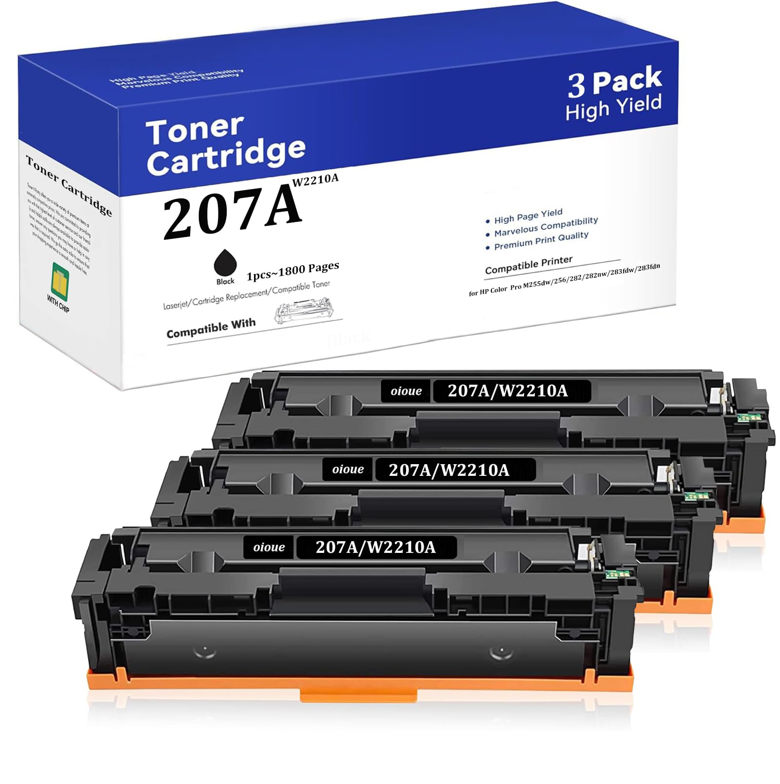 Cartouche toner W2210A noir compatible HP LaserJet Pro M283fdw M255dw M282nw pack de 3 recharges