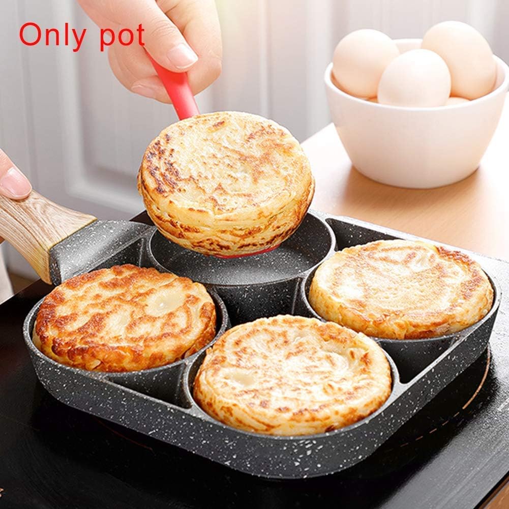 qiuqiu Multi Egg Frying Pan,4 Hole Burger Eggs Pancake Pan Pot Non Stick Breakfast Omelette Mold Maker,Omelette Pan Breakfast Pan with Non-Slip Long Handles-Induction Cooker