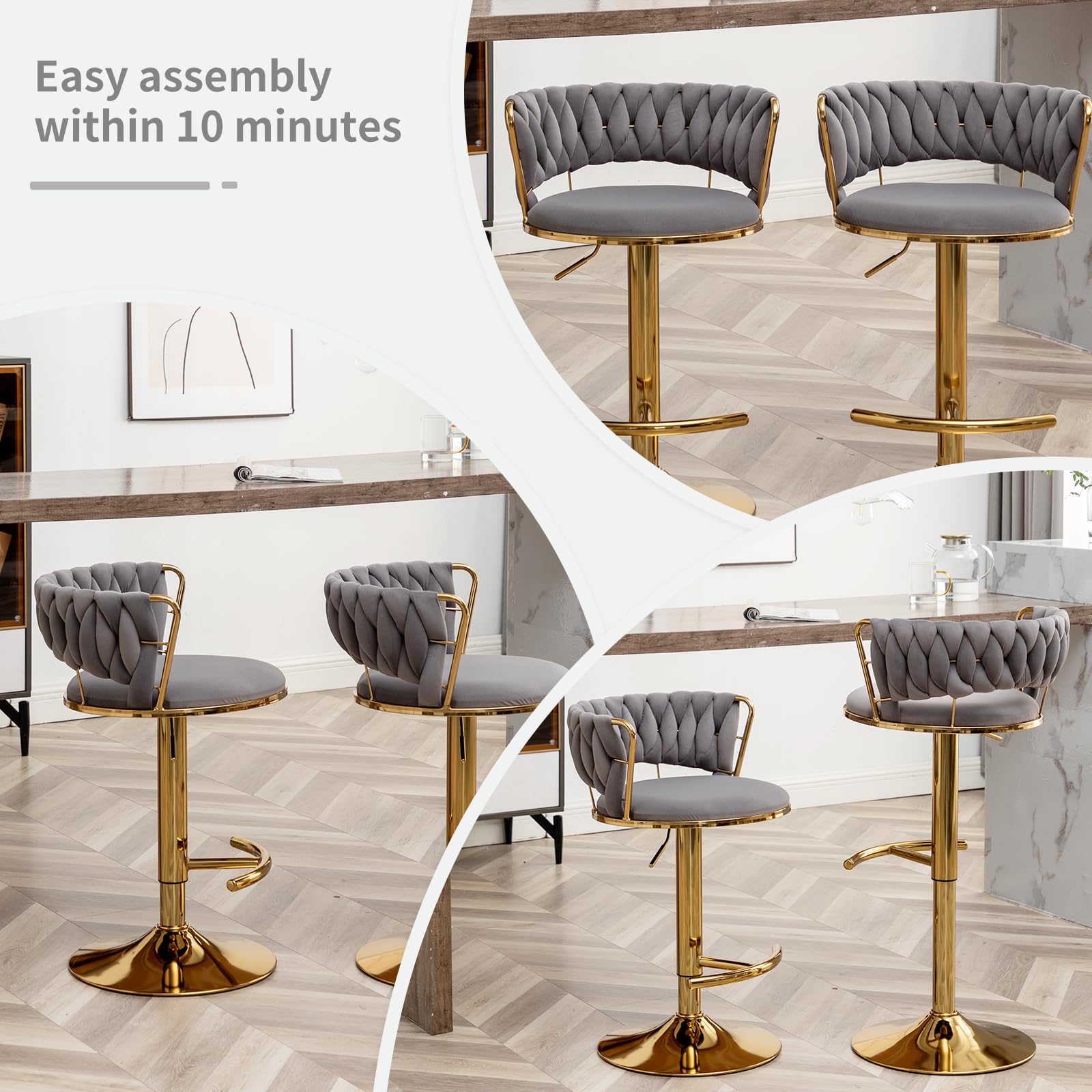 Gold Bar Stools Set Of 2, Counter Height Bar Stools With Low Back Velvet Adjustable Height Barstools 360 Swivel Bar Stools Kitchen Island Pub Green Gold Bar Stools Set Of 2, Counter Height Bar Stools With Low Back Velvet Adjustable Height Barstools 360 Swivel Bar Stools Kitchen Island Pub Green