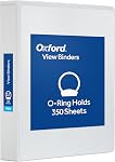 Oxford Binder, 1.5" Round Ring View Binder, ClearVue Covers on 3 Sides, XtraLife Hinge, Non-Stick PVC-Free, White, 350-Sheet Capacity, for School, Office, and Home Organization