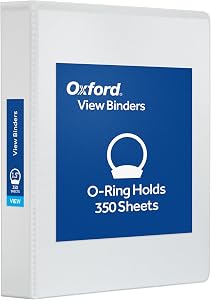 Oxford Binder, 1.5" Round Ring View Binder, ClearVue Covers on 3 Sides, XtraLife Hinge, Non-Stick PVC-Free, White, 350-Sheet Capacity, for School, Office, and Home Organization