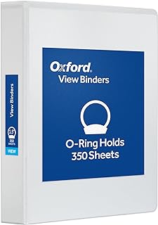 Oxford Ring Binders, 1.5" Round Ring Binders, View Binder, Covers on 3 Sides, XtraLife Hinge, Non-Stick, PVC-Free, White, 350 Sheet Capacity (1002547)