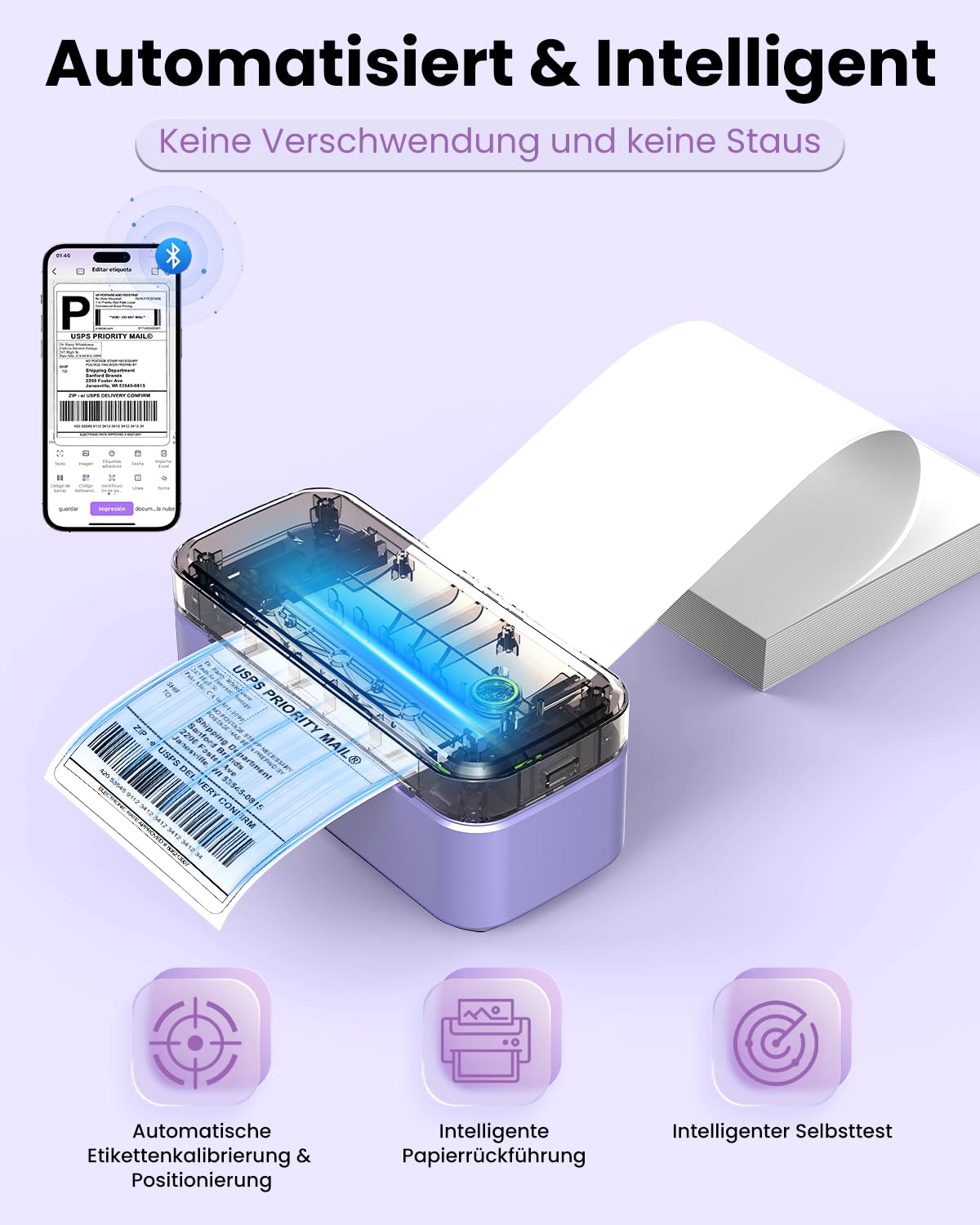 Abelmark DHL Etikettendrucker Bluetooth, Label Printer 4x6 Thermodrucker, Versandetiketten Drucker für Amazon, Etsy, Shopify, Ettikettendrucķer für DHL, kompatibel mit iOS, Android, Windows, Mac