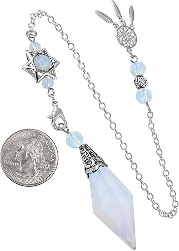 Miniatura 2 de SUNYIK Péndulo de punta de cristal curativo facetado para adivinación Colgante de piedra de cuarzo puntiagudo con estrella Merkaba y atrapasueños,