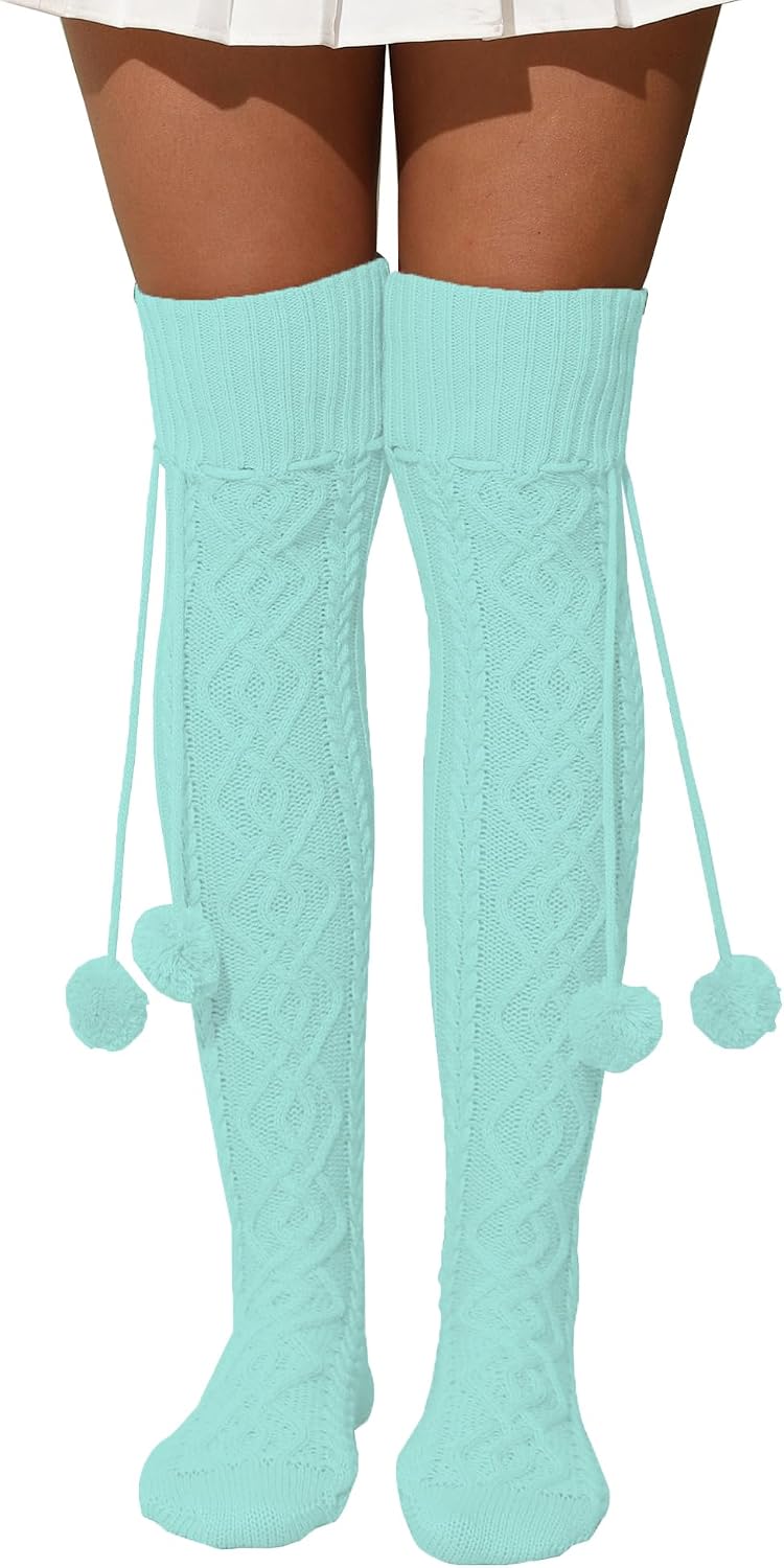 SherryDC Women's Cable Knit Thigh High Socks Over the Knee Leg Warmers Long Winter Boot Stockings