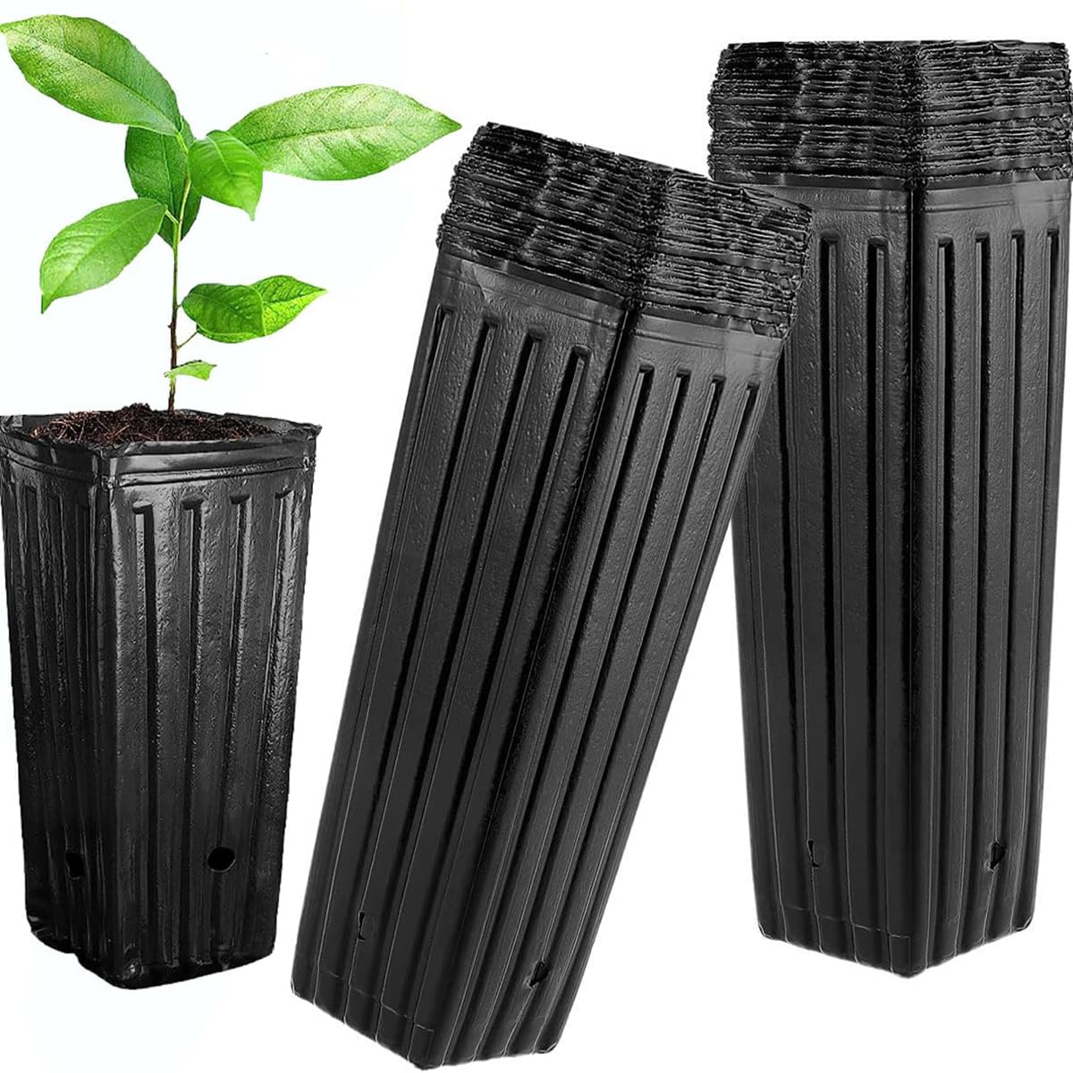 EHOTER 50PCS Tall Nursery Pots Deep Plastics Nursery Treepots Tall Seedling Flower Plant Container Tree Pots for Indoor Outdoor Garden Plants 25 x 12cm (50PCS)