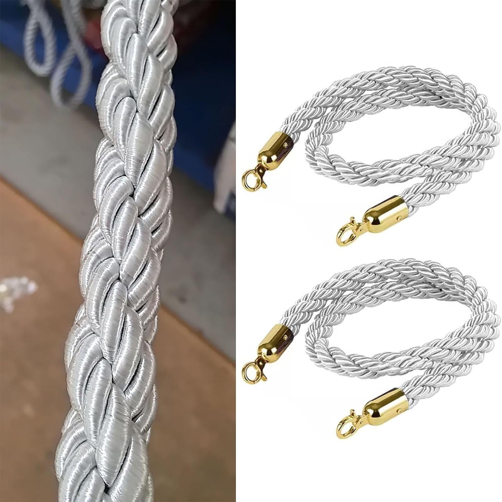 Ghkryd Gold Hook Barrier Rope, Crowd Control Stanchion Rope,Hemp Braided Ropes For Hotel Carpet Event Decor,Indoor Outdoor Queue(,2.5M/8Ft)