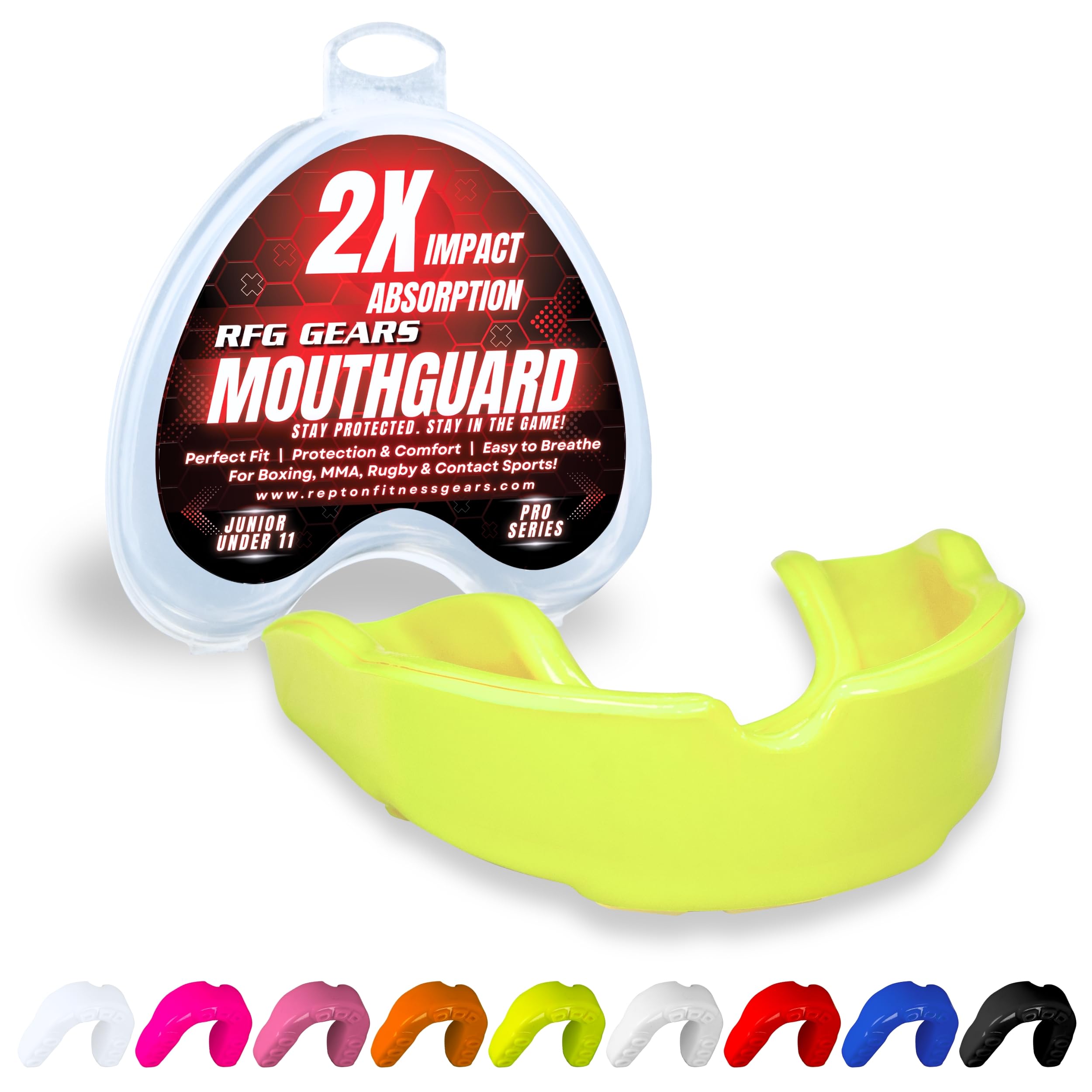 Mouthguard, Adult and Junior Gum Shield Slim Fit with Case for Boxing, Martial Arts, Judo, MMA, Rugby, Karate, Hockey and Other Contact Sports (Yellow Lime, Junior (Under 11))