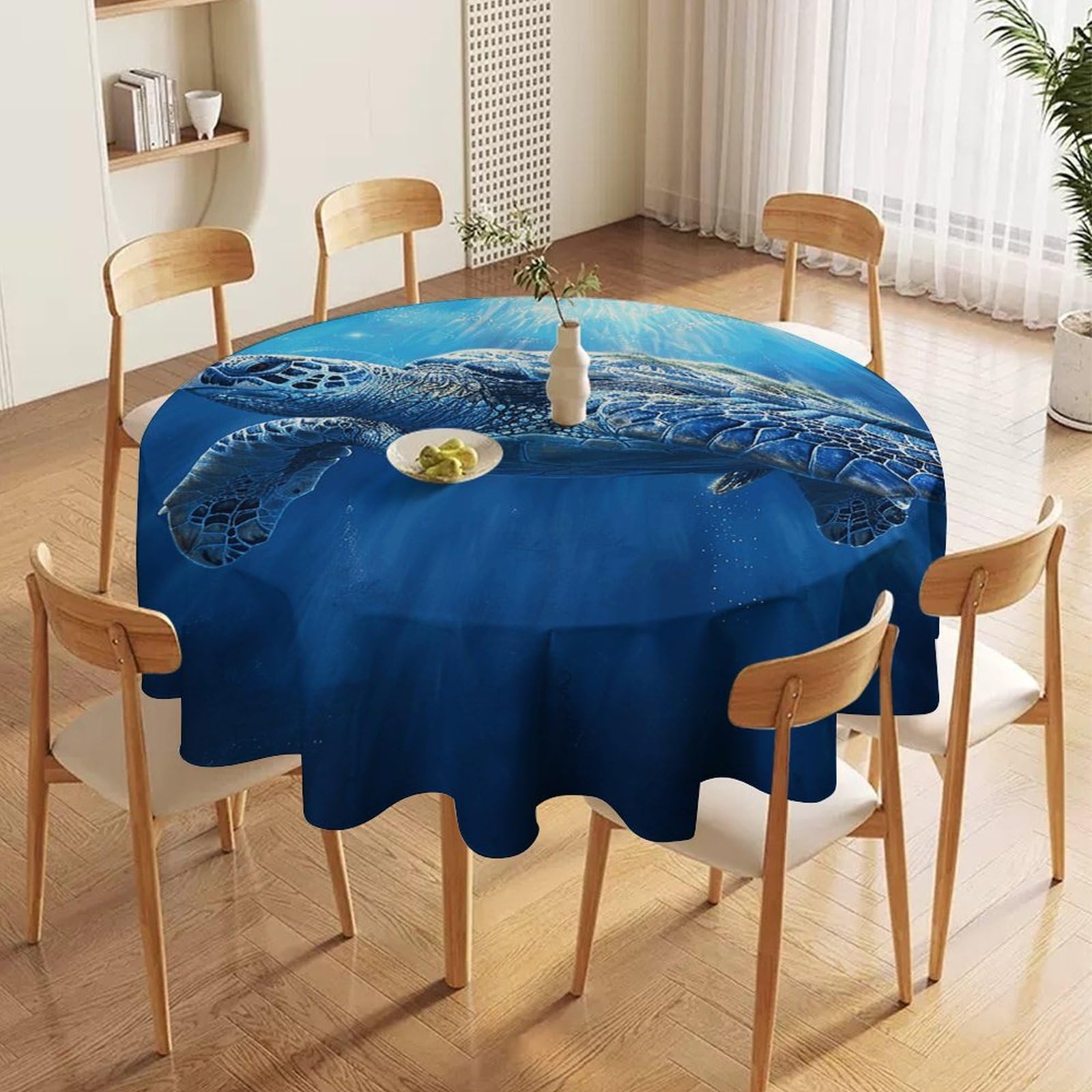 Nappe ronde imperméable bleu foncé 177cm : la solution anti-tache lavable cuisine