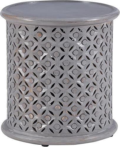 Powell Mesa auxiliar redonda Sympico tallada a mano gris claro